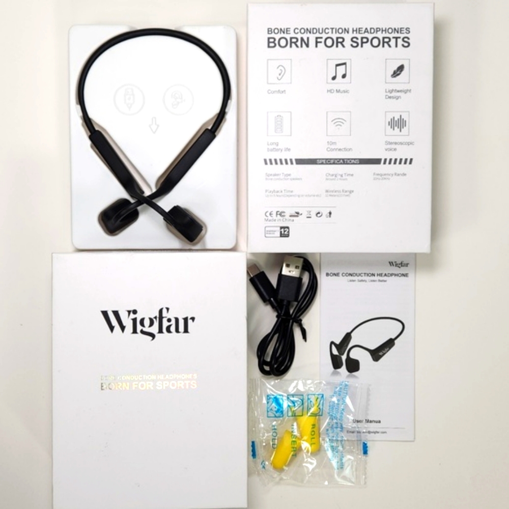 WIGFAR Bone Conduction Bluetooth Headphones in Original Retail Box w/accessories